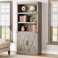 thumbnail image 1 of Farmhouse Wooden Bookcase with 5 Open Shelves and Closed Cabinets, Durable Engineered Wood Storage Shelf for Study Room Home Office Living Room,Grey, 1 of 7