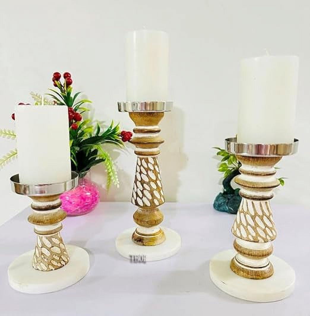 Farmhouse Wooden Candle Holders for Pillar Candles Set of 3, Rusitc ...