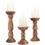 Farmhouse Wooden Candle Holders for Pillar Candles Set of 3, Rustic Wood Candle Holder Table Centerpiece Decor, 12 9 6 Vintage Tall Candle Stand Decorative, Brown