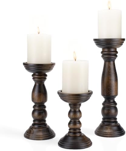 Farmhouse Wooden Candle Holders for Pillar Candles Set of 3, Rustic ...