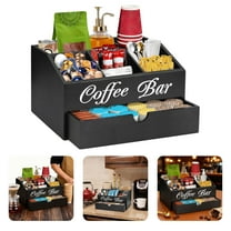Farmhouse Wooden Coffee Bar Organizer Countertop Station With Drawer Pods Holder & Storage Desktop Ornament Black 34x23cm