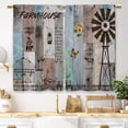 thumbnail image 1 of Farmhouse Wooden Country Kitchen Curtains Vintage Barn Door Teal Small Short Cafe Window Curtains Rustic Windmill Rod Pocket Bathroom Drapes Treatment Tier Curtains 2 Panels (27.5x39 Inch), 1 of 6
