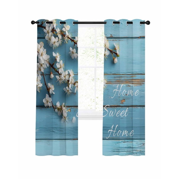 Farmhouse Wooden Grain Blackout Curtains 45 Inches Length, Vintage Shabby Chic Flower Blue Window Treatment Thermal Insulated Drapes for Bedroom Living Room 2 Panels 84x45 Inches