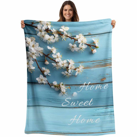 Farmhouse Wooden Grain Blanket Soft Cozy Warm Throw Blanket for Couch, Plush Fuzzy Flannel Fleece Blankets for Sofa, Vintage Shabby Chic Flower Blue Bed Blankets Lightweight Gifts for Women, 30"x40"