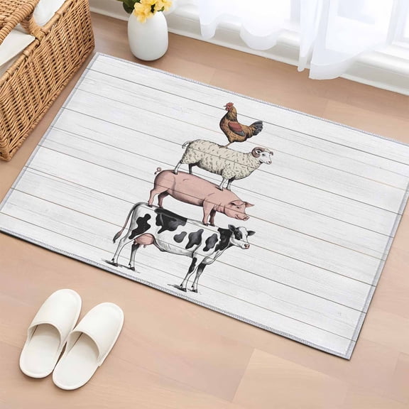 Farmhouse Wooden Grain Entryway Rug 2'x3' Non Slip Front Door Mats, Modern Country Cow Pig Chicken Entrance Rugs Indoor Outdoor Carpet, Washable Floor Mats Small Area Rug for Bedroom Kitchen