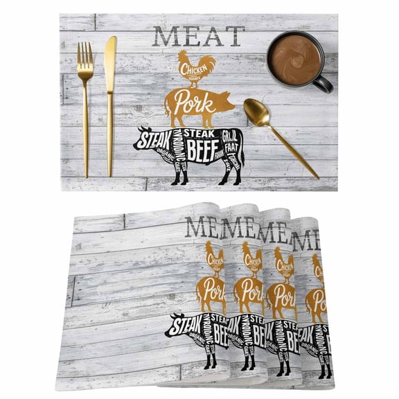 Farmhouse Wooden Grain Placemats Set of 4 Vintage Shabby Chic Cow Pig Chicken Place Mats Indoor Wipeable Table Mats Washable Dining Table Placemats for Kitchen Holiday Party Home Decor 13x19 Inch