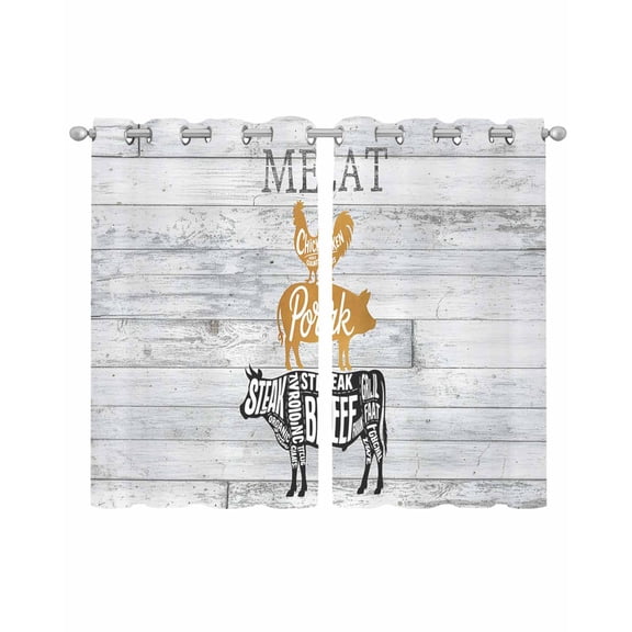 Farmhouse Wooden Grain Sheer Curtains 39 Inch Length 2 Panels Set for Living Room/Bedroom, Vintage Shabby Chic Cow Pig Chicken Kitchen Curtains Grommet Curtains Window Treatments 27.5"x39"x2