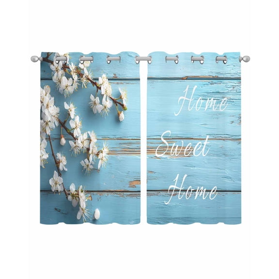 Farmhouse Wooden Grain Sheer Curtains 45 Inch Length 2 Panels Set for Living Room/Bedroom, Vintage Shabby Chic Flower Blue Kitchen Curtains Grommet Semi-Sheer Curtains Window Treatments 42"x45"x2