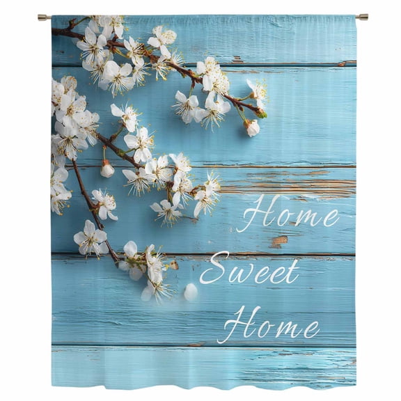 Farmhouse Wooden Grain Sheer Curtains 54 Inches Long, Vintage Shabby Chic Flower Blue Light Filering Curtains, Breathable Simi Curtain Privacy Drapes for Kitchen Bathroom Small Window Treatment