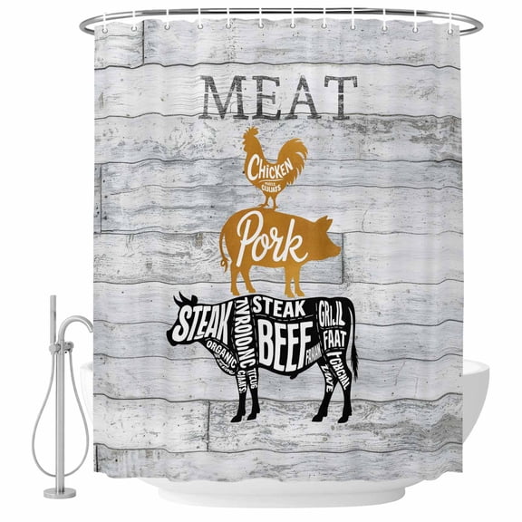 Farmhouse Wooden Grain Shower Curtain, Waterproof Shower Curtains for Bathroom, Vintage Shabby Chic Cow Pig Chicken Washable Fabric Bathtub Curtain Set Bath Decor with 12 Hooks 72"x78"