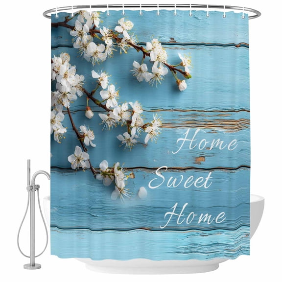 Farmhouse Wooden Grain Shower Curtain, Waterproof Shower Curtains for Bathroom, Vintage Shabby Chic Flower Blue Washable Fabric Bathtub Curtain Set Bath Decor with 12 Hooks Stall 36"x72"