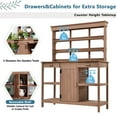 thumbnail image 1 of Farmhouse Wooden Outdoor Patio Workstation, Wooden Potting Bench Table, Garden Workstation with 2 Drawers, Cabinet, and 4 Open Shelves for Backyard, Mudroom (Brown), 1 of 9