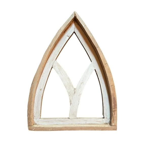 Farmhouse Wooden Rustic Mini Wall Cathedral Window, Wood Window - Farmhouse White