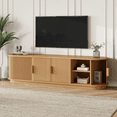 thumbnail image 1 of Farmhouse Wooden TV Stand with Sliding Tambour Door for TVs up to 75", Fluted Media Console Table with Adjustable Shelves, TV Cabinet for Living Room, Natural, 1 of 9
