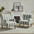 thumbnail image 1 of Farmhouse Wooden Upholstered Armchair Set of 2, Lounge Seat Nailhead Trim Wooden Legs for Home Bedroom in Blue, 1 of 6