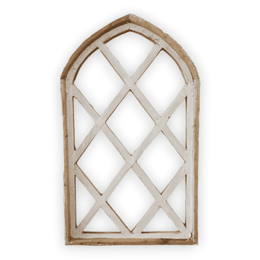 Farmhouse Wooden Wall Window Arch Wood Window - Lattice Gardens Antique White