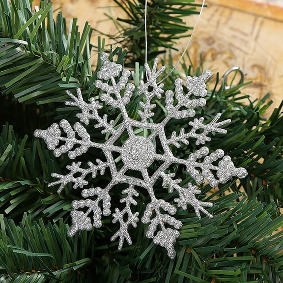 Farmhouse Wreath 12Pcs Plastic Christmas Glitter Snowflake Ornaments Sparkling Glitter Snowflake Christmas Tree Decorations Hanger Garland For Decorating Crafting,Silver Christmas Household Pendant
