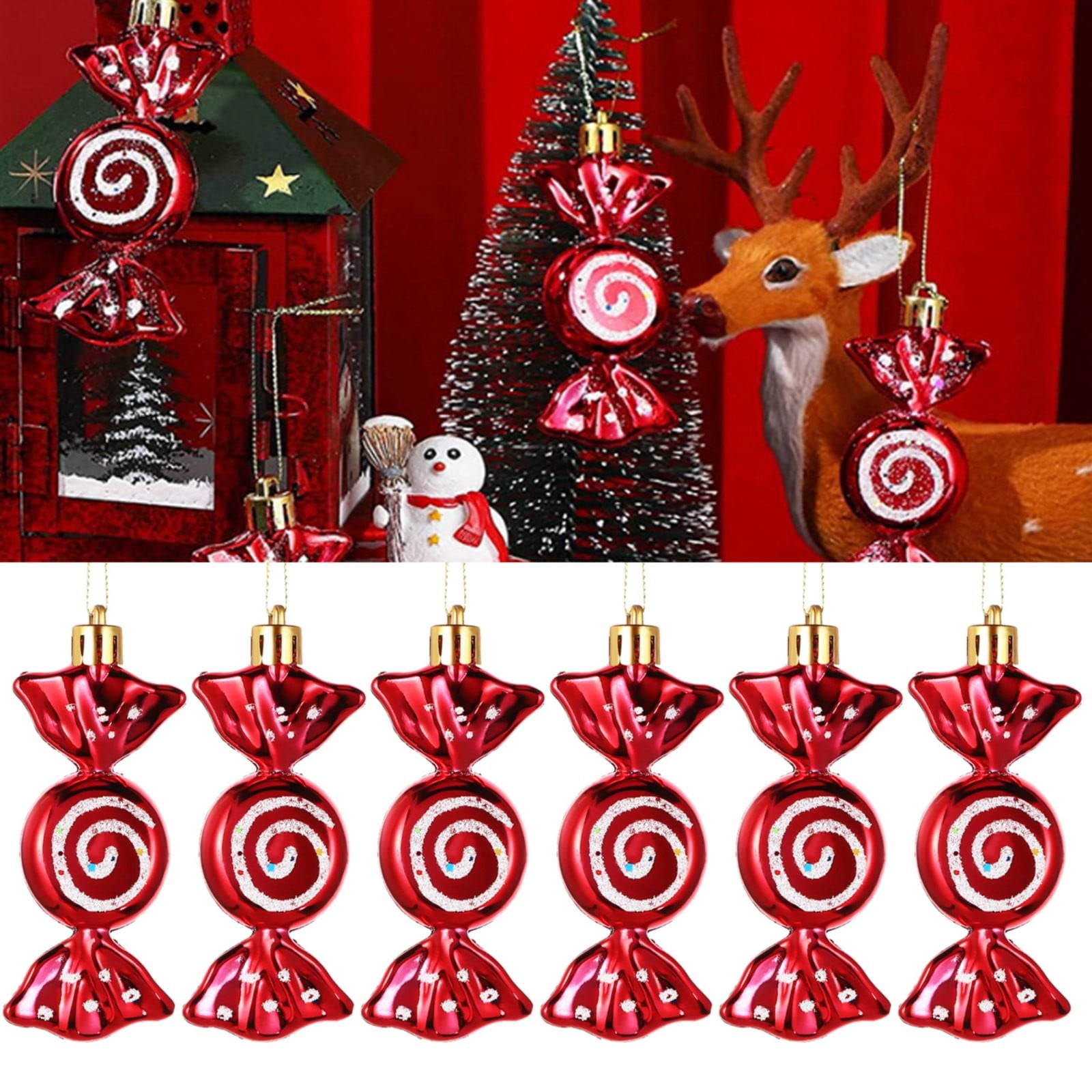 6 Pieces Christmas Candy Ornaments Hanging Glitter Candy Cane Ornaments