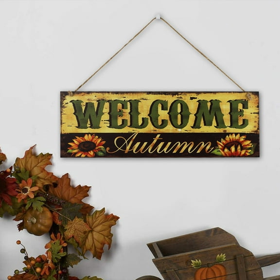 Farmhouse Wreath Autumn Wooden Door Plate Hanging New Harvests Festival Sun Flower Pumpkin Indoor Outdoor Scene Layout Decorations Autumn Pendant, Halloween Household Pendant