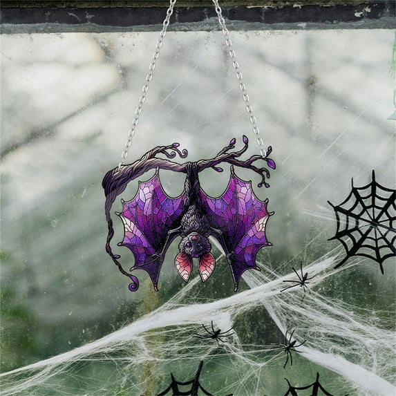 Farmhouse Wreath Bat Gothic Acrylic Window Hanging Indoor Decor Bat Lovers Gift Funny Bat Window Decor Bat Decoration Gothic Bat Hanging, Household Pendant