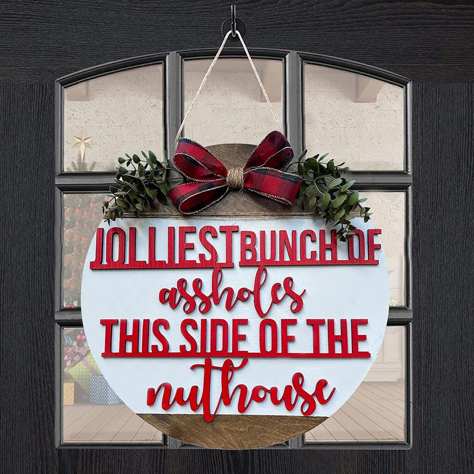 Farmhouse Wreath, Christmas Holiday Seasons Hanging Outdoor Rustic Door