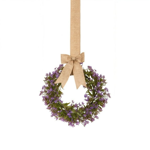 Farmhouse Wreath for Front Door, Artificial Spring Summer Wreath with Purple Lavender and Eucalyptus, Boxwood Kitchen Cabinet Wreath for Wedding Home Decor, Wall Window Porch Decoration