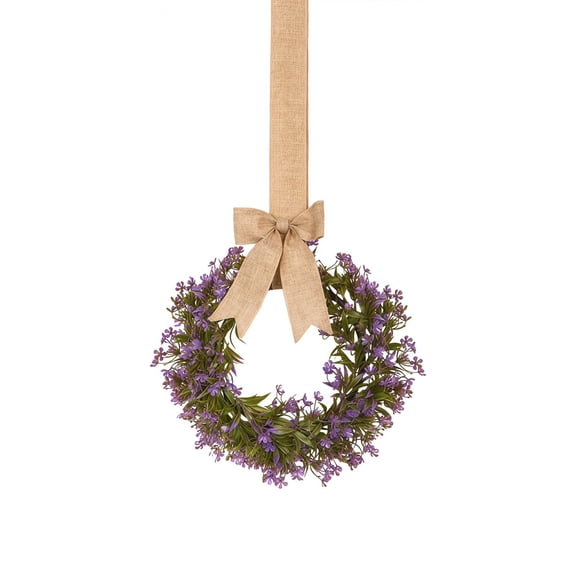 Farmhouse Wreath for Front Door, Artificial Spring Summer Wreath with Purple Lavender and Eucalyptus, Boxwood Kitchen Cabinet Wreath for Wedding Home Decor, Wall Window Porch Decoration