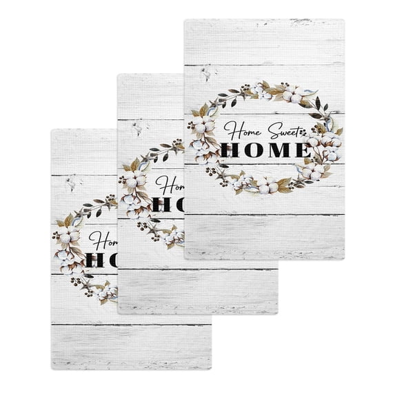 Farmhouse Wreath Kitchen Dish Towels for Drying Dishes Set of 3, Sweet Home Rustic Plants Texture Grey Wood Waffle Weave Microfiber Hand Tea Bathroom Towels Quick Dry & Absorbent Towel 15.7x23.6