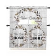 thumbnail image 1 of Farmhouse Wreath Swag Kitchen Curtains Sets for Windows 24 Inch Length, Sweet Home Rustic Plants Texture Grey Wood Short Window Curtain Swags Valances and Tiers 3 Piece Set for Cafe/Dining Room, 1 of 5