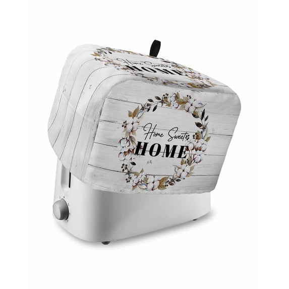 Farmhouse Wreath Toaster Cover 2 Slice, Small Kitchen Appliance Covers, Sweet Home Rustic Plants Texture Grey Wood Toaster Oven Cover with Loop, Bread Machine Cover Polyester Dust Cover Protection