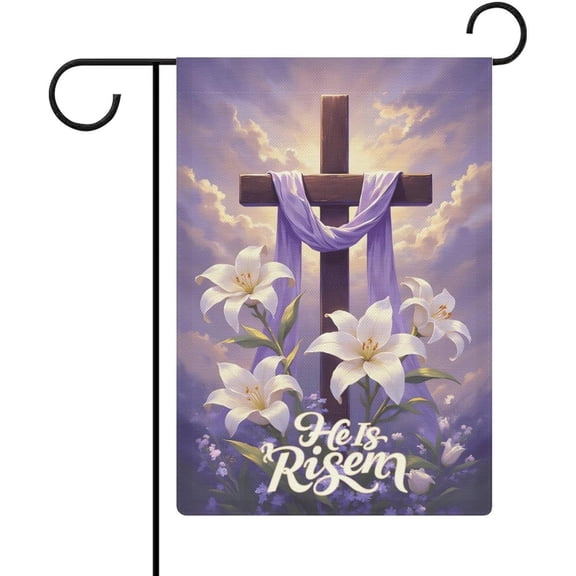 Farmhouse Yard He Is Risen Cross Inspirational Flag 12x18 Double Sided Spring Easter Outdoor Home Garden Sign