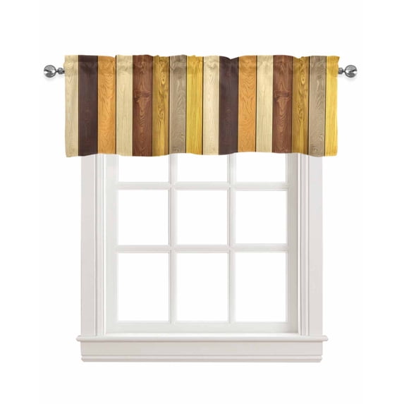 Farmhouse Yellow Brown Kitchen Valances for Windows Farmhouse Linen Window Valance Curtain for Living Room Window Treatment Retro Vintage Wood Valance Rod Pocket Topper Drape, 60 x 18 Inch