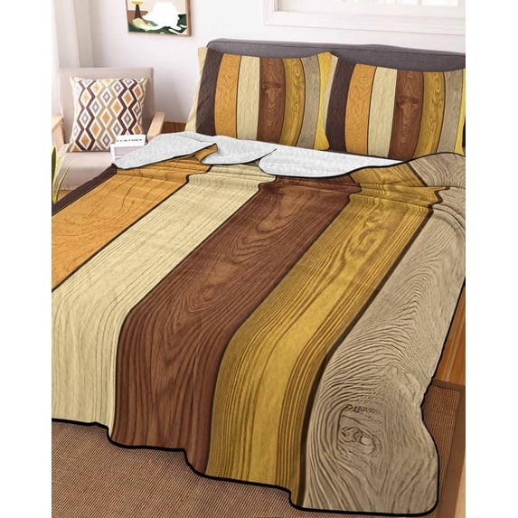 Farmhouse Yellow Brown Queen Size Down Alternative Comforter, Lightweight Comforter Quilt Bedding Set with Pillow Shams Retro Vintage Wood All Seasons Bed Comforter Duvet Insert 90"x96"