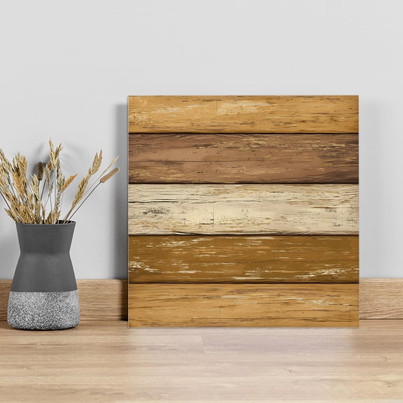Farmhouse Yellow Brown Wall Art Painting on Canvas, Vintage Wooden Striped Canvas Art Home Prints Wall Art Framed Modern Artwork for Living Room Bedroom Wall Decor 8x8in