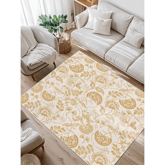 Farmhouse Yellow Floral Area Rug for Bedroom 2.7x5 Ft Linen Boho Flower Rustic Country Super Soft fuzzy Throw Rug Non-Slip Fluffy Plush Indoor Floor Carpet for Living Room Nursery Home Decor