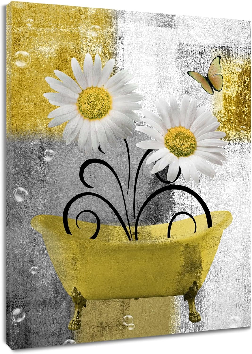Farmhouse Yellow Floral Canvas Wall Art for Living Room Daisy Flower