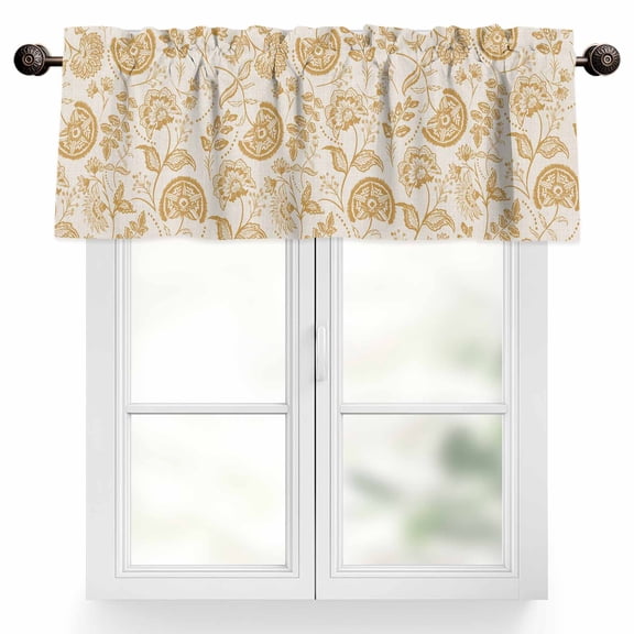 Farmhouse Yellow Floral Valances for Windows, 54 x 18in, Linen Boho Flower Rustic Country Rod Pocket Kitchen Valance Curtain Light Filtering Window Treatments for Living Room Bedroom, 1 Panel