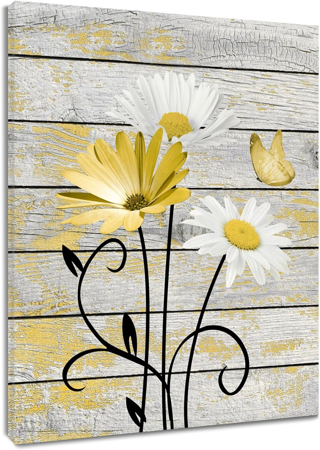 Farmhouse Yellow Floral Wall Art for Living Room White Daisy Flower and ...