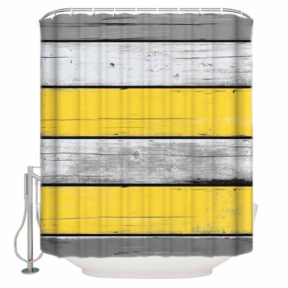 Farmhouse Yellow Gray Shower Curtains for Bathroom Waterproof Fabric Bath Curtains Decor Bath Tub Curtain Country Vintage Wooden Decorative Shower Curtain Sets with 12 Hooks, 72x72 Inch