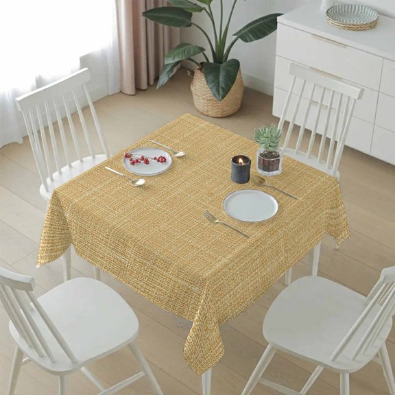 Farmhouse Yellow Linen Flax Table Cloth 54x54in, Waterproof Square Tablecloth Wipeable Tablecloths Minimalist Burlap Texture Table Covers for Dining Tables Party Indoor Outdoor