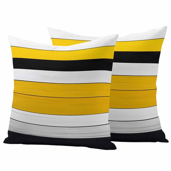 Farmhouse Yellow Outdoor Waterproof Pillow Covers, Gradient Black White Wood Grain Retro Decorative Square Throw Pillowcase Sofa Cushion Sham for Patio/Couch/Chair, 26"x26" 2 Pack