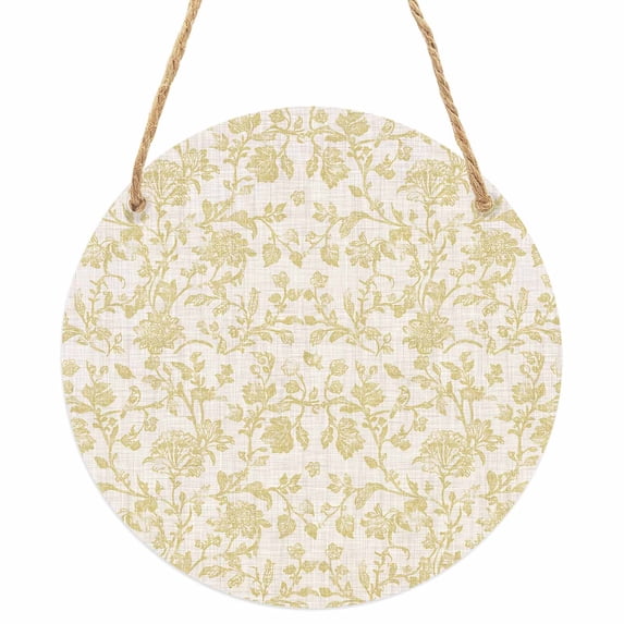 Farmhouse Yellow Round Front Door Welcome Sign, 5.9 Inch Wall Hanging Decor for Indoor Outdoor, Vintage Flower Leaf Botanical Plant Home Porch Hanger Decorations for Holiday Gift