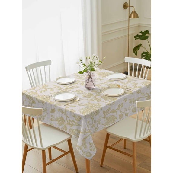 Farmhouse Yellow Tablecloth Rectangle Table Cloth 52x70, Waterproof Tablecloth Outdoor Table Cloth, Vintage Flower Leaf Botanical Plant Washable Table Cover for Kitchen Dinning Party