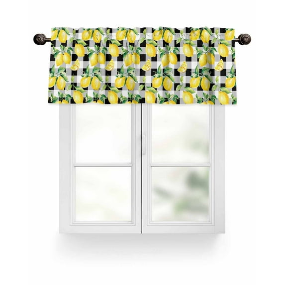 Farmhouse Yellow Tropical Lemon Kitchen Valances for Windows Black And White Plaid Valance Curtains for Kitchen /Living Room/Bedroom/ Bathroom Decor, 42"x12 " ,Rod Pocket 1 Panel,