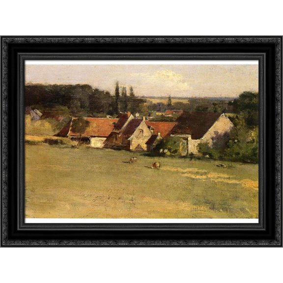 Farmhouse at Grez 24x18 Black Ornate Wood Framed Canvas Art by Robinson, Theodore