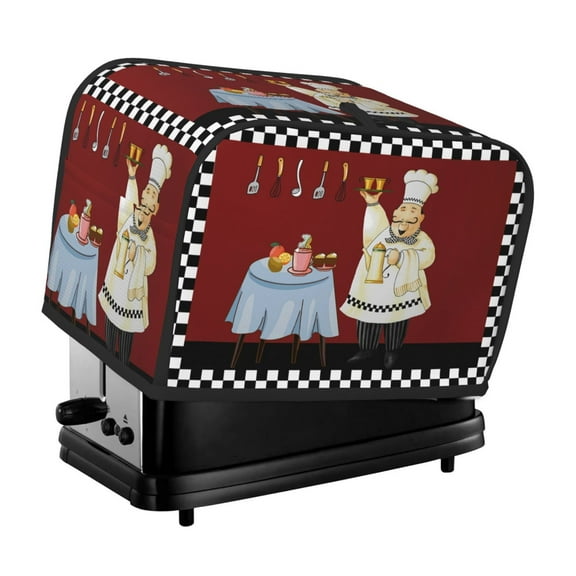 Farmhouse cartoon fat chef toaster cover, large kitchen appliance protective cover, retro black and white checkered belt ring toaster cover, polyester dust cover