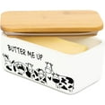 thumbnail image 1 of Farmhouse ceramic butter tray with lid - butter box, large capacity, can hold 2 butter sticks, natural bamboo and heat-treated porcelain (butter, large size), 1 of 7
