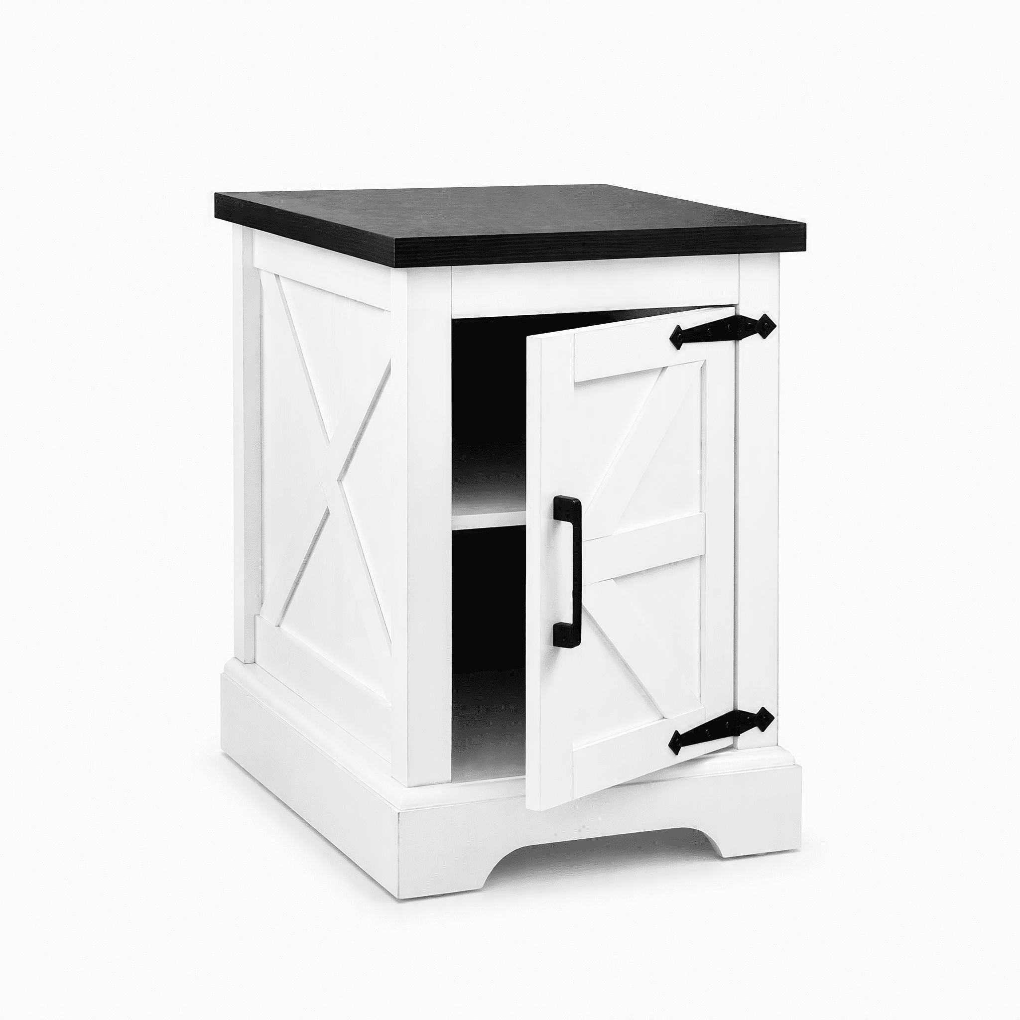 Farmhouse end table Nightstand Rectangular Farmhouse End Table with Barn Door and Adjustable Storage Shelf, Rustic Sofa Side Table for Living Room, Bedroom, White