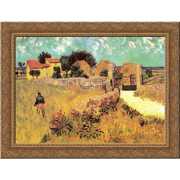 Farmhouse in Provence 24x18 Gold Ornate Wood Framed Canvas Art by Vincent van Gogh