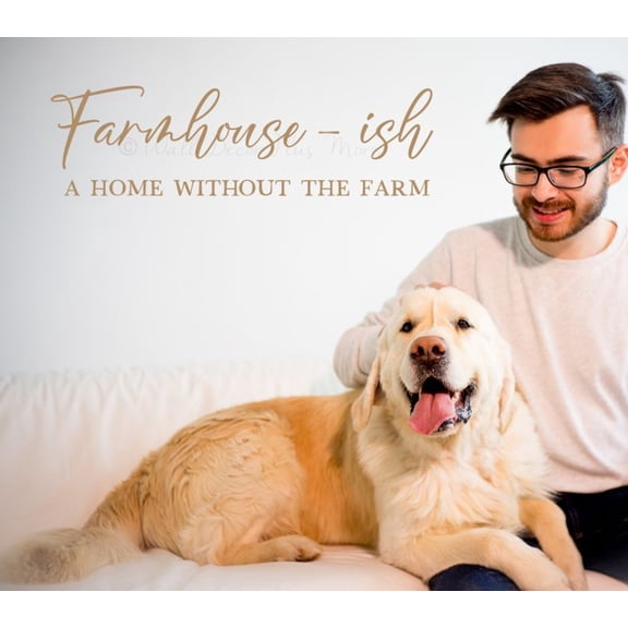 Farmhouse-ish Home Without the Farm Quote – Vinyl Wall Decal Sticker for Kitchen, Living Room, Entryway, or Office Farmhouse Style Decor, 23x7-Inch, Tan